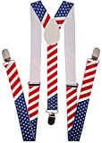 Navisima Adjustable Elastic Y Back Style Suspenders for Menand Women With Strong Metal Clips, American Flag (1 Pack)
