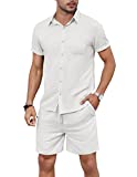 COOFANDY Men 2 Piece Linen Set Casual Short Sleeve Shirt and Short Beach Set