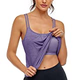 Hibelle Womens Workout Tanks, Spaghetti Strap Padded Sport Bra Yoga Tank Tops for Women Soft Gym Exercise Shirts Summer Fashion 2022 Lounge Wear Outfits Light Purple X-Large