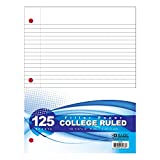 BAZIC Filler Paper Loose Leaf Papers 125 Sheet, College Ruled 3 Hole Punched for Ring Binders, for School, 1-Pack