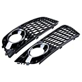 2X Glossy Black and Chrome Front Lower Bumper Honeycomb Mesh Grill Grille Cover Fog Light Lamp Air Vent Compatible with Audi A4 B8 Pre-LCI Standard 2008-2012