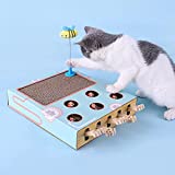 Multifunction Cat Whack A Mole Toy Boxes with cat Scratcher & Spring Plush Toys, Interactive Cat Puzzle Toy for Indoor Cats, Kitten Fun Whack a mole Game to Relieve Boredom and Consume Excess Energy