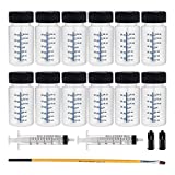 BENECREAT 12 Packs 50ml Touch Up Paint Bottles with Childproof Brush Caps and Mixing Balls, 1 Brush, 2 Plastic Syringes and 2 Tip Needles for Glue Leftover Paints Storage