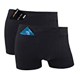 Pocket Underwear for Men with Secret Hidden Pocket, Travel Stash Boxer Brief, Small Size 2 Packs (Black)