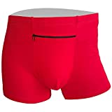 2 Packs Men's Boxer Briefs Secret Hidden Pocket, Can keep your Insulin Pump, Pickpocket Proof Travel Secret Pocket Underwear, with a Secret Front Stash zipper Pocket Panties X-Large Size. (Red)