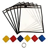 PDX Reading Specialist 6 Dry Erase Pocket Sleeves - Oversized Plastic Sheet Protectors - Bonus 6 Magnetic Whiteboard Erasers, 1 Book Ring - Great for Teachers, School, Home & Office