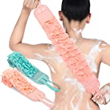2 Pack Exfoliating Back Scrubber Double Sided Exfoliating Cloth with Strap Long Body Scrub Sponge Shower Loofah with Handle for Women Men Deep Clean Body Washing Cleaner Applicator, 2 Colors