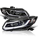 SPEC-D TUNING Projector Headlights W/New LED Light Bar Black Compatible with 2012-2013 Honda Civic Coupe, 2012-2015 Honda Civic Sedan Left + Right Pair Headlamps Assembly