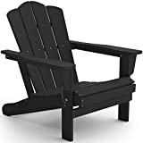 KINGYES Folding Adirondack Chair, HDPE All-Weather Folding Adirondack Chairs, Outdoor Patio Weather Resistant Adirondack Chair for Deck Lawn fire Pit, Black