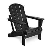 BACSWIHOM Folding Adirondack Chair Outdoor, HDPE Poly Lumber Weather Resistant Patio Chairs for Garden, Deck, Backyard, Lawn Furniture, Easy Maintenance & Classic Adirondack Chairs Design, Black