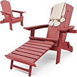 VITALOUS Adirondack Chair  All-Weather Resistant Polywood Armchair, Foldable Patio Lounge Chair with Ottoman Included, Crimson Red, Heavy Duty Support