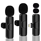 2Pcs Wireless Lavalier Microphone for iPhone iPad, Plug-Play Wireless Mic with Noise Reduction Auto-sync Lapel Microphone for Recording, Live Streaming, TikTok, YouTube, Facebook