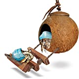 SunGrow Hermit Crab Coco Hut with Ladder, Cave Habitat with Hanging Loop, Large