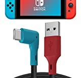 TALK WORKS USB C Charger Cable for Nintendo Switch/Lite + Switch OLED & Pro Controller - 90 Degree Tip 6ft Nylon Braided USB Type C Charging Cable - Blue/Red