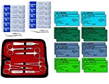 Sterile Sutures Thread with Needle Plus Tools - First Aid Field Emergency, Trauma Practice Suture Kit; Taxidermy; Medical, Nursing and Vet Students (16 Mixed 2/0, 3/0 with 16 Instruments) 32PK
