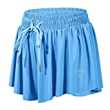 luogongzi 2 in 1 Flowy Comfy Shorts for Women Gym Yoga Athletic Workout Running Biker Spandex Lounge Sweat Skirt Summer (S, Light Blue)