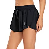 Jusfitsu Flowy Running Shorts for Women Gym Yoga Athletic Workout Biker Exercise Spandex Comfy 2 in 1 Lounge Summer Skirt M Black