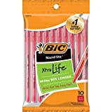 BIC Round Stic Xtra Life Ballpoint Pen, Medium Point (1.0mm), Red, 10-Count