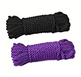 2 Pack All Purpose 32 feet 8mm(1/3inch) Diameter Soft Silk Rope Solid Braided Twisted Ropes,10m Durable and Strong All Purpose Twine Cord Rope String Thread Cord (Black Purple)