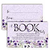 Watercolor Violet Floral Bring A Book Cards for Baby Showers, 20 2.5 by 4 Inch Double Sided Insert Cards by AmandaCreation, Invite Guests to Bring A Book for the Baby