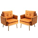 GNIXUU Velvet Accent Chair Set of 2, Comfy Living Room Chair, Modern Tufted Upholstered Armchair for Living Room, Bedroom, Office Reading Single Sofa Chair with Rose Gold Metal Legs. (Orange)