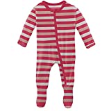 KicKee Pants Print Footie with Zipper, Fitted Long Sleeve Pajamas, Ultra Soft Everyday One-Piece Loungewear (Hopscotch Stripe - 0-3 Months)