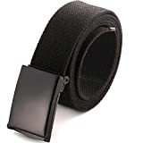 Cut To Fit Canvas Web Belt Size Up to 52" with Flip-Top Solid Black Military Buckle (Black)