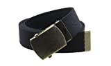 Canvas Web Belt Military Style with Antique Brass Buckle and Tip 50" Long (Black)