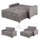 Gynsseh Pull Out Sofa Sleeper, 3 in 1 Convertible Sleeper Sofa Bed with Dual USB Ports, Linen Upholstered Adjustable Backrest Pull Out Loveseat Sofa Couch for Living Room Bedroom(S1-Gray)