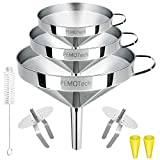 PEMOTech Prime Kitchen Funnels6 in 1Large 304 Stainless Steel Funnel, GRAVITY3D for Faster, Drip Free Transfers, Set of 3 (4.1''/5.0''/5.7'') with 2 Strainers & 2 Silicone Tubes & 1 Clean Brush