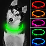 LED Dog Collar Dog Chrismas Collar USB Rechargeable TPU Light Up Dog Collars Water Resistant Basic Dog Collars for Small Medium Large Dogs (Green)