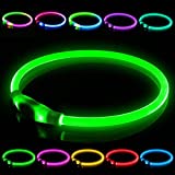 USB Rechargeable LED Dog Collar, Ten Available Colors YFbrite Waterproof Light up Dog Collars, Easy to Clean LED Cat Collar, Cuttable Dog Collar Light for Small, Medium, Large Dogs & Cats(Green)