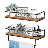 QEEIG Floating Shelves Bathroom Wall Shelf with Towel Bar Small Shelfs Farmhouse Set of 2, Rustic Brown (FS636)