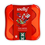 Welly First Aid Kit - Bravery Badges in Flexible Fabric and Waterproof, Tape and Non-Stick Pads, Butterfly Strips, Singe Use Ointments Triple Antibiotic and Hydrocortisone, and Ibuprofen - 130 Count