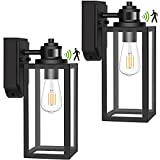 2 Pack Motion Sensor LED Outdoor Wall Lights, Exterior Dusk to Dawn Wall Lanterns, Matte Black Front Door Lights, Waterproof Wall Mount Light, Anti-Rust Wall Sconce with Clear Glass for Porch