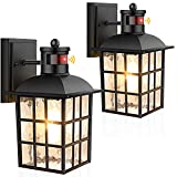 2-Pack Motion Sensor Outdoor Lights, Upgrade Dusk to Dawn Exterior Sensor Light Fixture Wall Mount, Outside Motion Sensor Lights for House Porch Garage Patio, Exterior Black Wall Lanterns Sconces