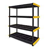 Centrex Plastics 48 Inch 4 Tier Indoor And Outdoor Ventilated Shelf Storage Unit for Garage, Living Room, Bedroom, or Basement, Black and Yellow