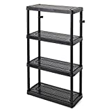 Gracious Living 14" x 32" x 54.5" 4-Shelf Tier Resin Multi-Purpose Medium Duty Indoor Garage Storage Organizer Shelves, Black