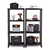 VonHaus 4 Tier Garage Shelving Unit (Pack of 2) - Black Plastic Interlocking Utility Storage Shelves - Each Unit: 52 x 24 x 12 inches