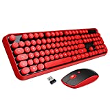 Wireless Keyboard Mouse Combo, 2.4GHz Wireless Typewriter Keyboard, Letton Full Size Office Computer Retro Keyboard and Wireless Cute Mouse with 3 DPI for Mac PC Desktop Laptop-Red