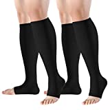 Open Toe Compression Socks - 2 Pairs Toeless Compression Socks for Women and Men (A - BLACK, XX-Large(2 Pairs))