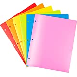 MAKHISTORY Heavy Duty Plastic Pocket Folders with 3 Holes - 6 Pack, Extra Tough 2 Pocket Folders Fit 3 Ring Binder, Includes Business Card Slot, Letter Size, Assorted Colors