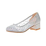 Badgley Mischka Girls Rosa Rhinestone Studded Mesh Heel Dress Closed Toe Pumps (Little Kid/Big Kid) Silver