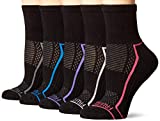 Fruit of the Loom Women's Active 6 Pair Pack socks, Black/Grey, Black/Pink, Black/Purple, Black/Lavendar, Black/Blue, Shoe Size 8-12 US