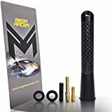 Mega Racer 3" 76 mm Carbon Fiber Polished Finish Black Short Automotive Antenna with Internal Copper Coil AM FM Compatible for Car and Truck Vehicle, 1 Piece