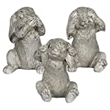 Exhart See No Evil, Hear No Evil, Speak No Evil Bunny Garden Statue Set of 3 | Wise Bunny Garden Sculpture | Weather Resistant Decor for Patio | Fairy Tale Garden Figurines | 5.5 L x 5 W x 7.5 H