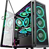 MUSETEX Mid-Tower ATX PC Case with 6pcs 120mm ARGB Fans, Mesh Computer Gaming Case, Opening Tempered Glass Side Panels, USB 3.0 x 2, Black, TW8-S6-B