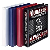Samsill Durable 3 Ring Binder Made in The USA, 1-Inch D Ring Binder, Holds 225 Sheets, Customizable Clear View Cover, Assorted, Pack of 4 (MP46409)
