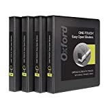 Oxford 3 Ring Binders, 1 Inch ONE-Touch Easy Open D Rings, View Binder Covers on 3 Sides, Durable Hinge, Non-Stick, PVC-Free, Black, 4 Pack (79903)
