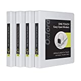 Oxford 3 Ring Binders, 1 Inch ONE-Touch Easy Open D Rings, View Binder Covers on 3 Sides, Durable Hinge, Non-Stick, PVC-Free, White, 4 Pack (79904)